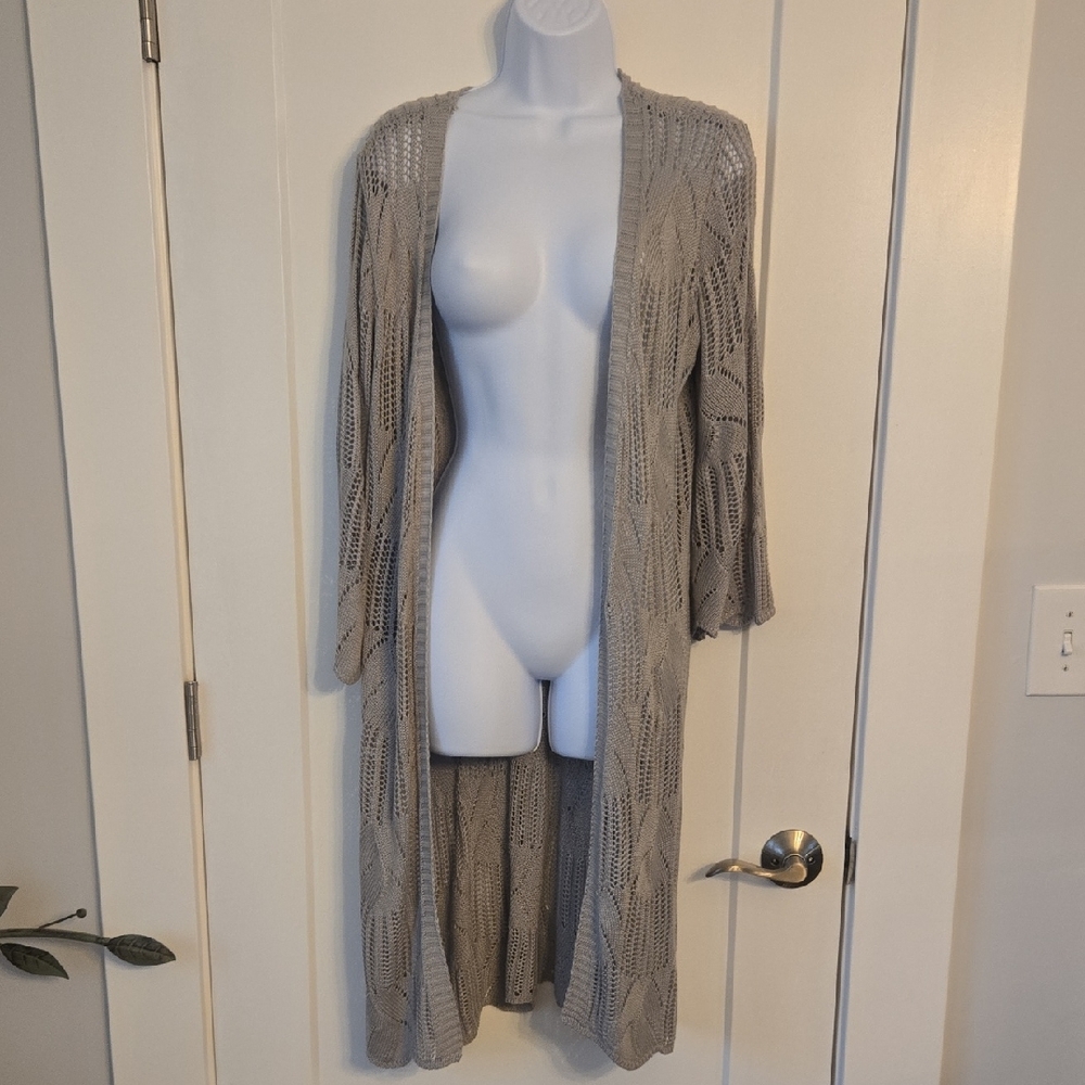 One World Gray Open Knit Cardigan